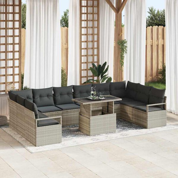 vidaXL Tuin Sofa Set met kussen 11 pcs Lichtgrijs poly rattan
