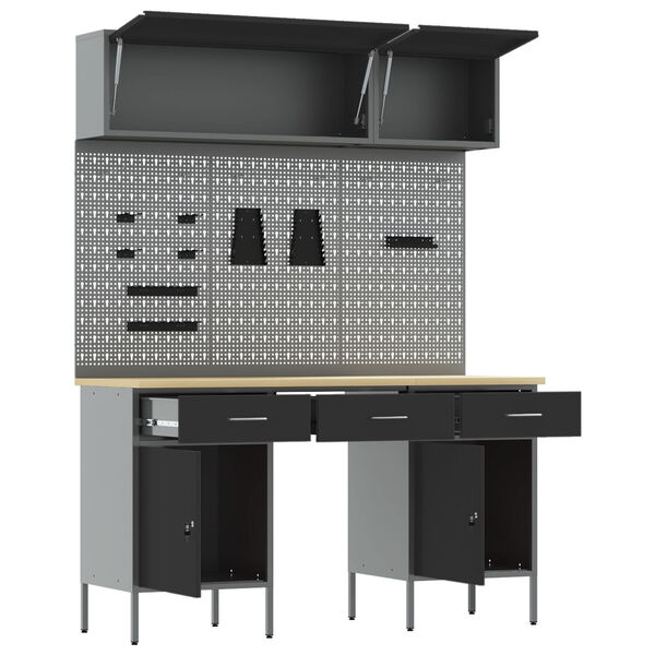 vidaXL Werkbank met lade met slot 8 pcs Zwart 150 x 55 x 200 cm Staal