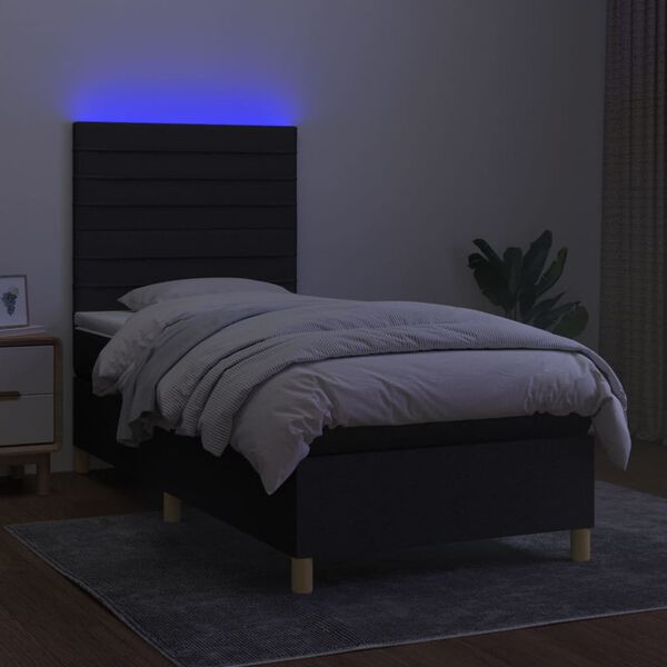 vidaXL Boxspring met matras en LED stof zwart 90x200 cm