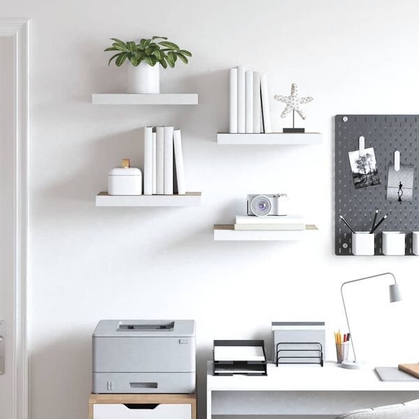 vidaXL Wandschappen zwevend 4 st 50x23x3,8 cm MDF eikenkleurig en wit