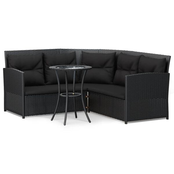vidaXL 2-delige Loungeset met kussens L-vormig poly rattan zwart