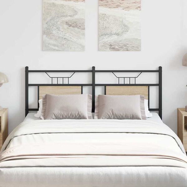 vidaXL Hoofdeinde 137 cm spaanplaat sonoma eikenhout staal eikenhout