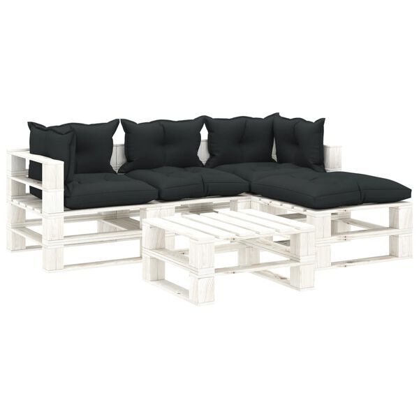 vidaXL 5-delige Loungeset met antracietkleurige kussens pallet hout