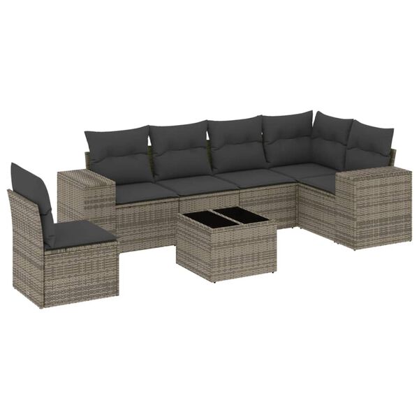 vidaXL 7-delige Loungeset met kussens poly rattan grijs