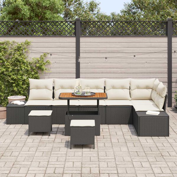 vidaXL Tuinbankenset met kussen 9 pcs Zwart poly rattan