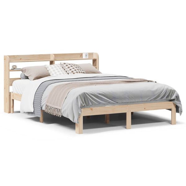 vidaXL Bedframe met hoofdbord massief grenenhout 140x190 cm