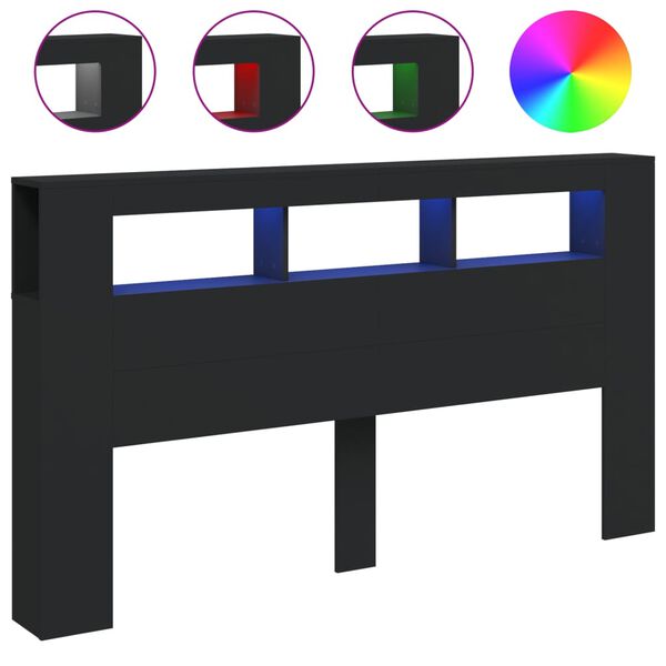 vidaXL Hoofdeinde met LED 180x18,5x103,5 cm bewerkt hout zwart