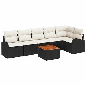 vidaXL Tuinbankenset met kussen 7 pcs Zwart poly rattan