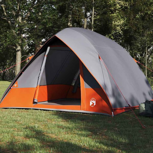 vidaXL Camping Tent met dak Grijs en Oranje 320 x 275 x 190 cm taft