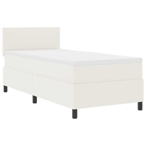 vidaXL LED Box Spring Bed Cr&egrave;me en Wit 100 x 200 cm Katoen Stof