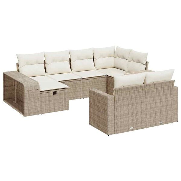 vidaXL 10-delige Loungeset met kussens poly rattan beige