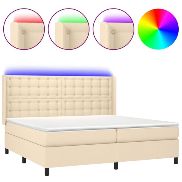 vidaXL Boxspring met matras en LED stof cr&egrave;mekleurig 200x200 cm