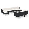 vidaXL 10-delige Loungeset met kussens poly rattan zwart