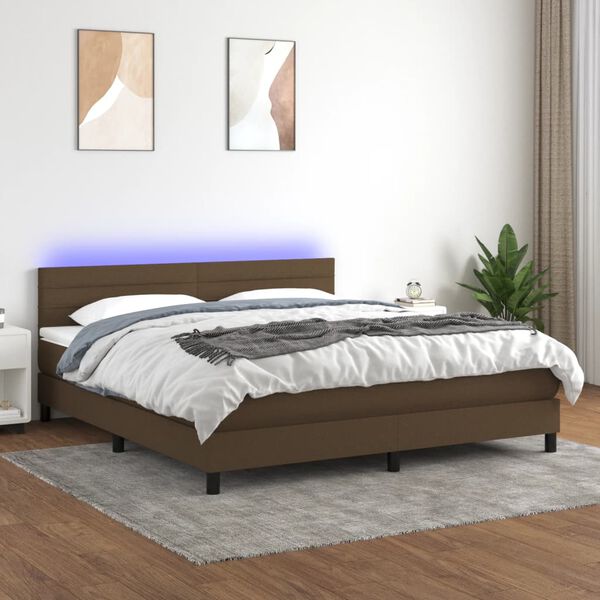 vidaXL Boxspring met matras en LED stof donkerbruin 160x200 cm