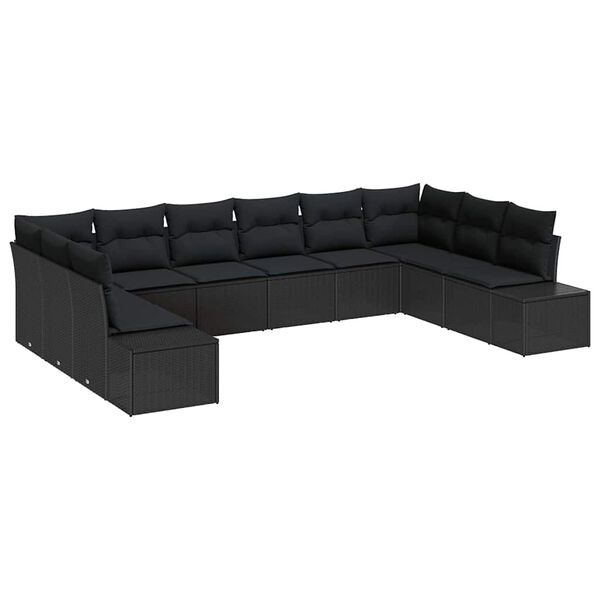 vidaXL Tuin Sofa Set met kussen 10 pcs Zwart poly rattan