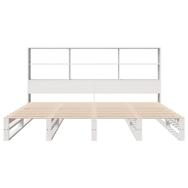 vidaXL Bed met boekenkast zonder matras massief hout wit 180x200 cm