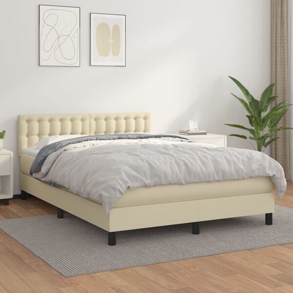 vidaXL Boxspring met matras kunstleer cr&egrave;mekleurig 140x200 cm