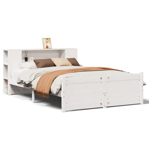 vidaXL Bed met boekenkast zonder matras grenenhout wit 120x190 cm