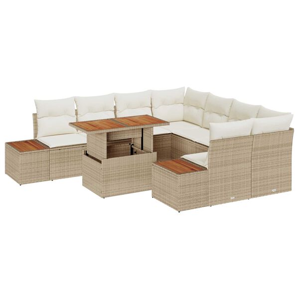 vidaXL Tuin Sofa Set met opslag 9 pcs Beige Poly riet