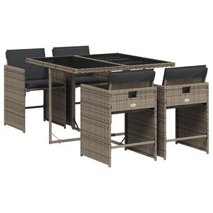 vidaXL 5-delige Tuinset met kussens poly rattan grijs