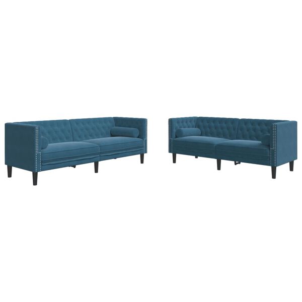 vidaXL 2-delige Loungeset Chesterfield met bolsters fluweel blauw