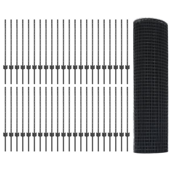 vidaXL Hek met Paal Grijs 0,8 x 100 m Staal en PVC