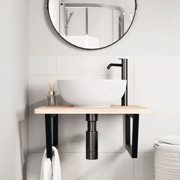 vidaXL Badkamer wandschap staal en massief eikenhout