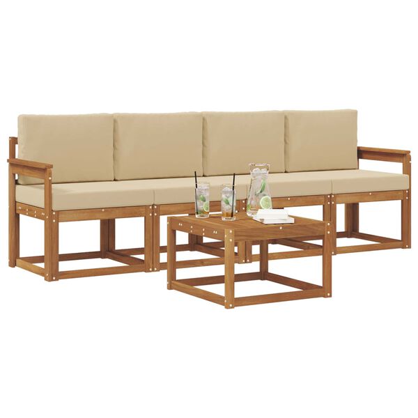 vidaXL Buiten bankenset 5 pcs Natuurlijk en Beige Massief Acaciahout