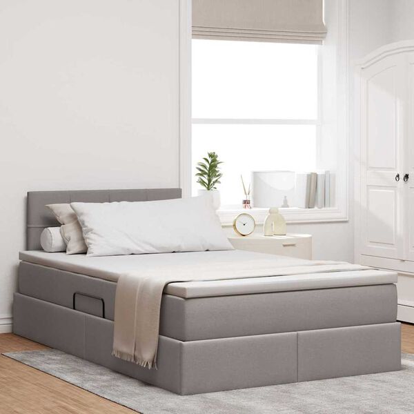 vidaXL Opbergbed met LED met matras met LED Taupe 120 x 190 cm Stof