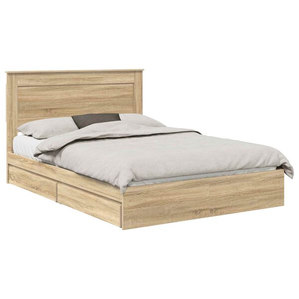 vidaXL Opslag bed met lade Sonoma Eiken 140 x 200 cm Bewerkt hout