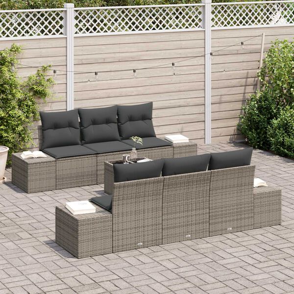 vidaXL Tuin Sofa Set met kussen 7 pcs Grijs poly rattan