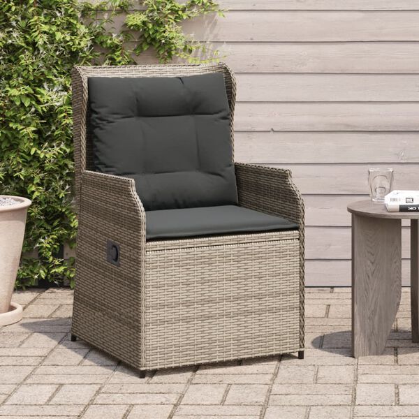 vidaXL Tuinstoelen 2 st verstelbaar met kussens poly rattan grijs