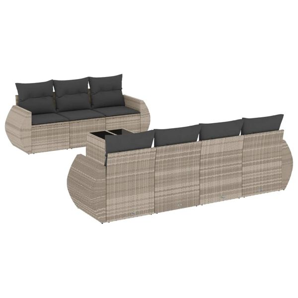vidaXL 8-delige Loungeset met kussens poly rattan lichtgrijs