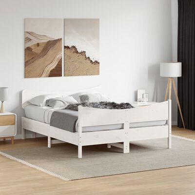 vidaXL Bedframe met hoofdbord massief grenenhout wit 140x200 cm