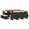 vidaXL 11-delige Tuinset met kussens poly rattan zwart