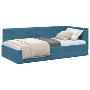 vidaXL Hoekbedframe met hoofdeinde Blauw 90 cm x 190 cm Fluweel
