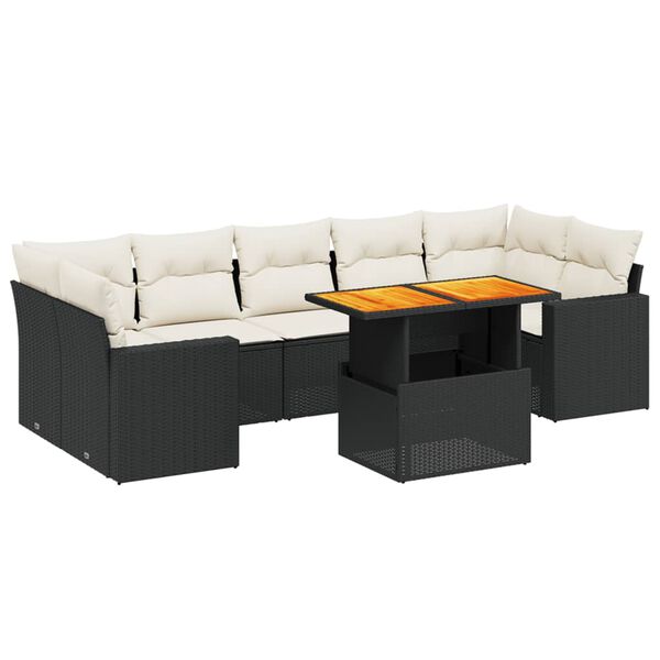 vidaXL 8-delige Loungeset met kussens poly rattan zwart