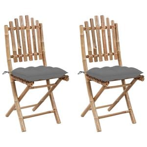 vidaXL Opklapbare stoelen (2 stuks) met kussens, bamboe