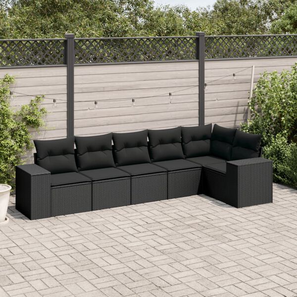vidaXL 6-delige Loungeset met kussens poly rattan zwart