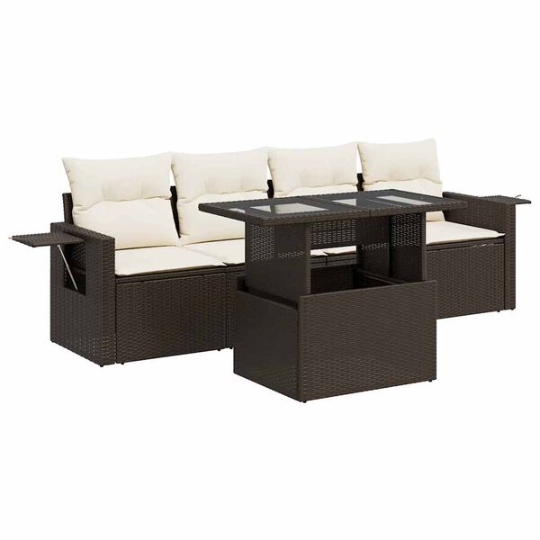 vidaXL 5-delige Loungeset met kussens poly rattan bruin