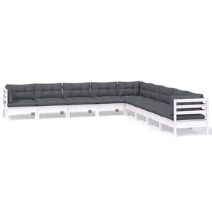 vidaXL 9-delige Loungeset met kussens massief grenenhout wit