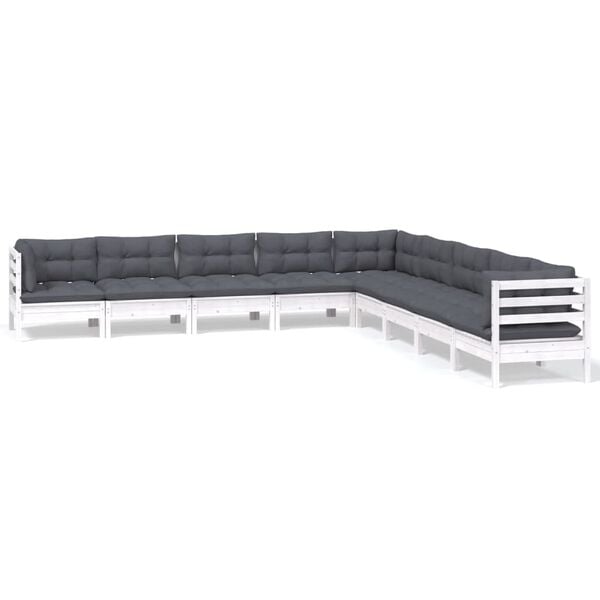 vidaXL 9-delige Loungeset met kussens massief grenenhout wit