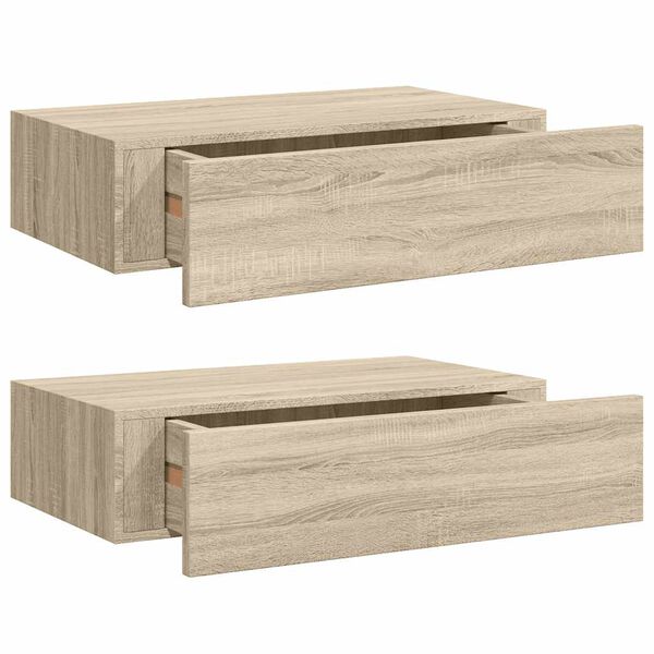 vidaXL Wandschappen 2 st met lade 40x23,5x10 cm MDF eikenkleurig