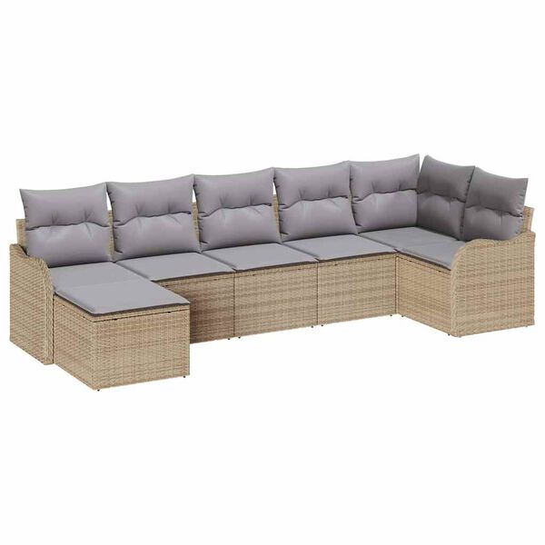 vidaXL Tuin Sofa Set met kussen 7 pcs beige en lichtgrijs Poly riet