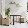 vidaXL Tuin eettafelset met kussen 3 pcs Beige poly rattan