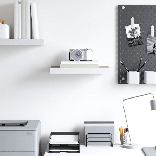 vidaXL Wandschap zwevend 50x23x3,8 cm MDF eikenkleurig en wit