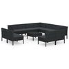vidaXL 12-delige Loungeset met kussens poly rattan zwart