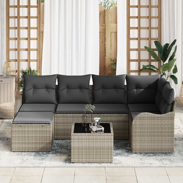 vidaXL Tuin Sofa Set met kussen 7 pcs Lichtgrijs Poly riet