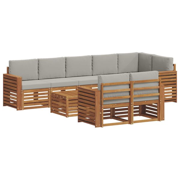vidaXL Sofa-Sets 9 pcs Natuurlijk en Lichtgrijs Massief Acaciahout