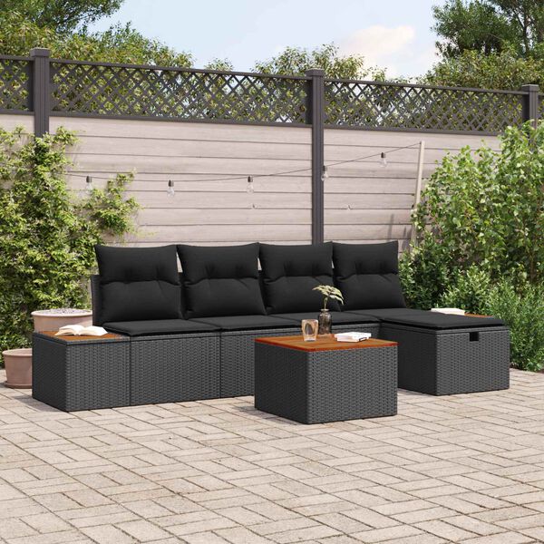 vidaXL Tuin Sofa Set met kussen 6 pcs Zwart Poly riet